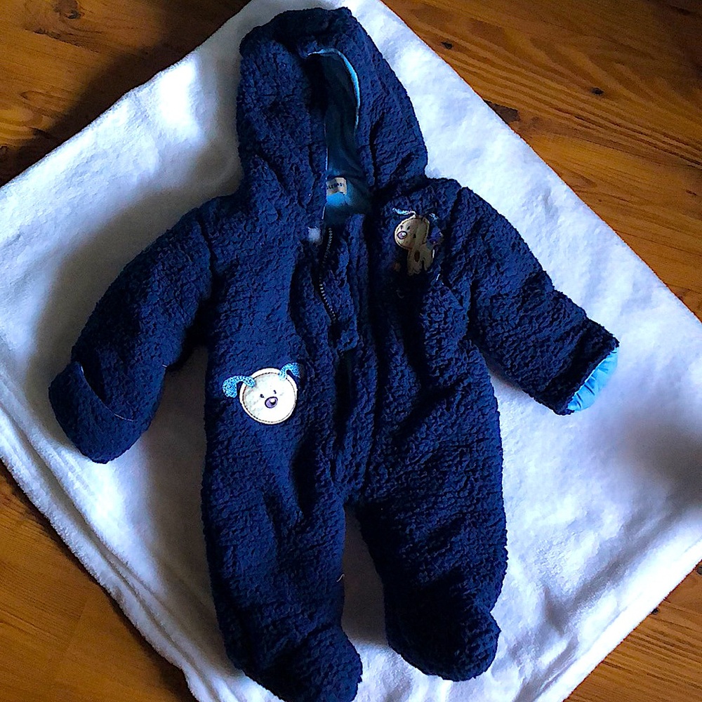 Boys navy fleece one piece coat with hood